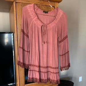 POL Size Medium Top - mid thigh length - rose color with lace and fringe accents